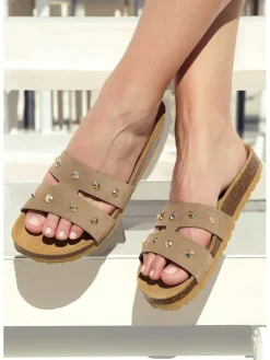 Leren slippers lichtbruin
