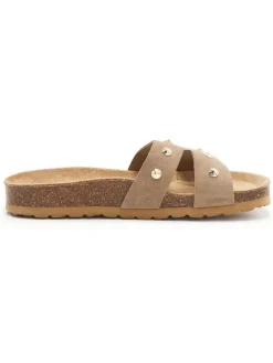 Leren slippers lichtbruin