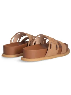Leren slippers lichtbruin