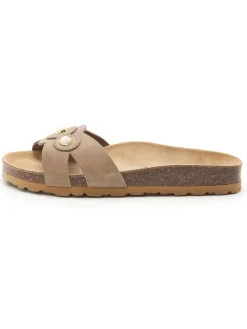 Leren slippers lichtbruin