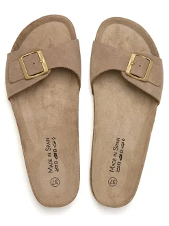 Leren slippers lichtbruin