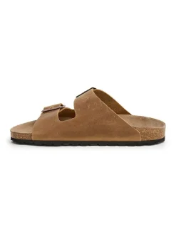 Leren slippers lichtbruin