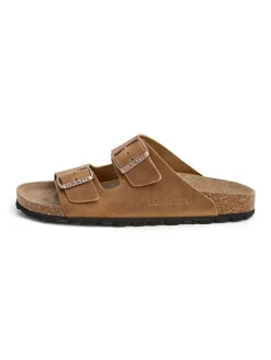 Leren slippers lichtbruin