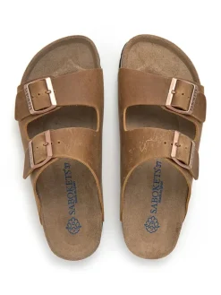 Leren slippers lichtbruin