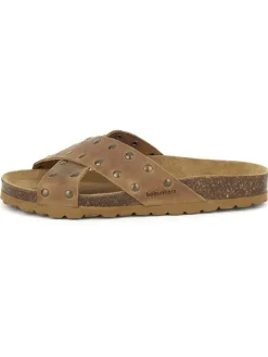 Leren slippers lichtbruin