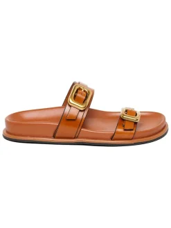 Leren slippers lichtbruin