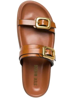 Leren slippers lichtbruin