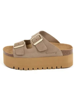 Leren slippers lichtbruin