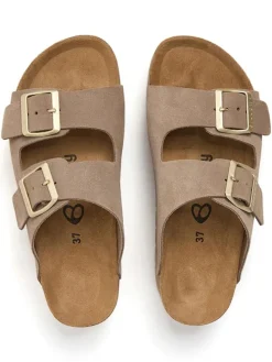 Leren slippers lichtbruin