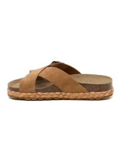 Leren slippers lichtbruin