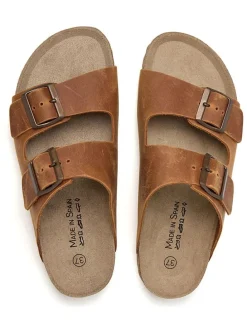 Leren slippers lichtbruin