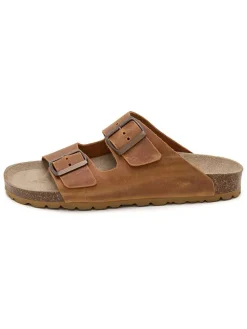 Leren slippers lichtbruin