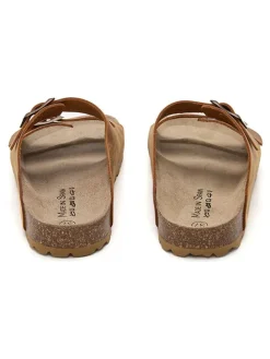Leren slippers lichtbruin