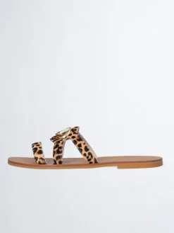 Leren slippers lichtbruin/bruin