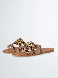 Leren slippers lichtbruin/bruin