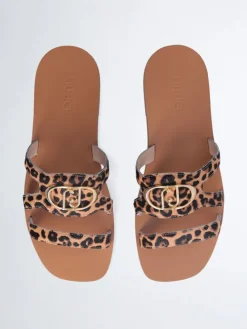 Leren slippers lichtbruin/bruin