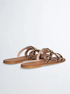 Leren slippers lichtbruin/bruin