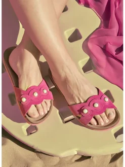 Leren slippers roze