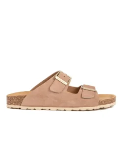 Leren slippers taupe