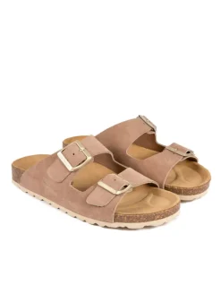 Leren slippers taupe