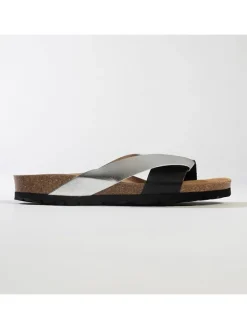 Leren slippers "Tingo" zilverkleurig/zwart