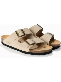 Leren slippers "Trefle" beige