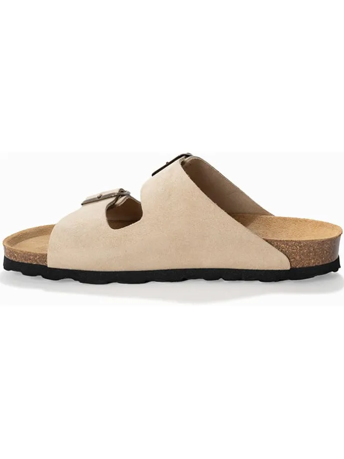 Leren slippers "Trefle" beige