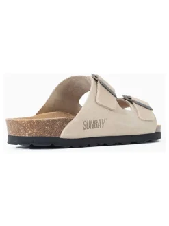 Leren slippers "Trefle" beige