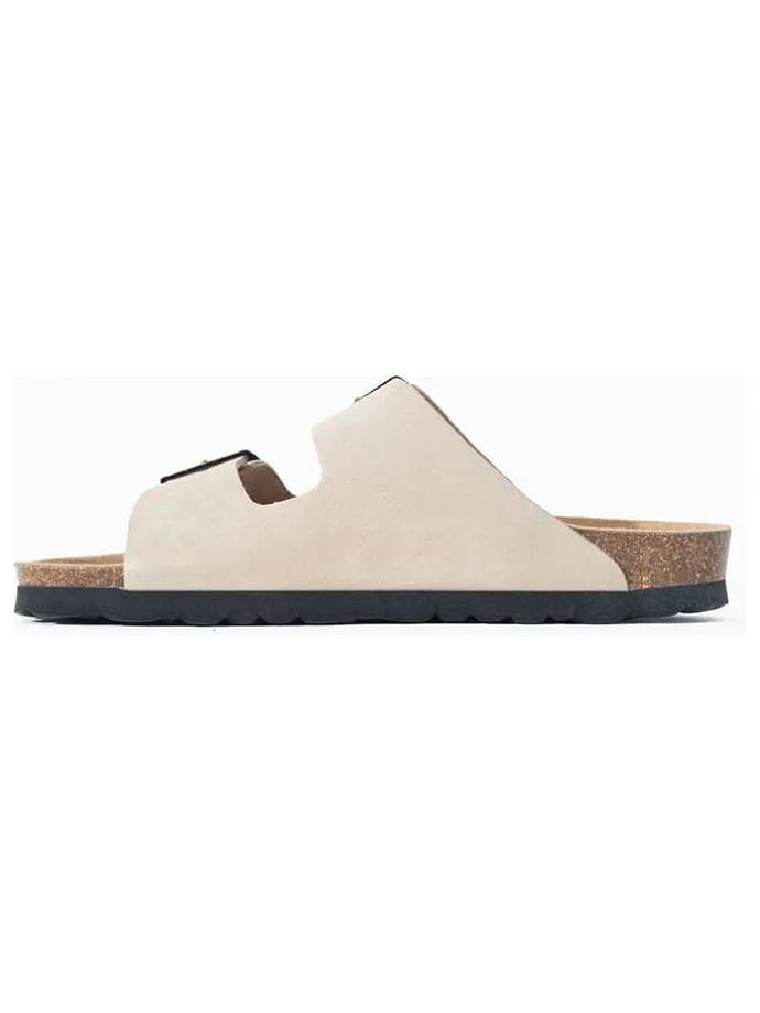 Leren slippers "Trefle" beige