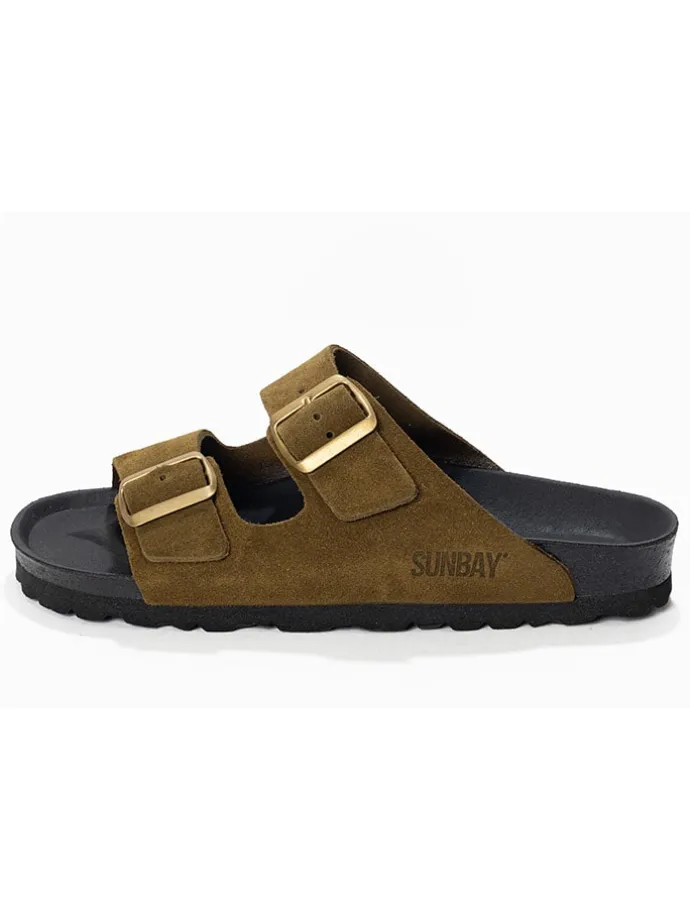 Leren slippers "Trefle" kaki