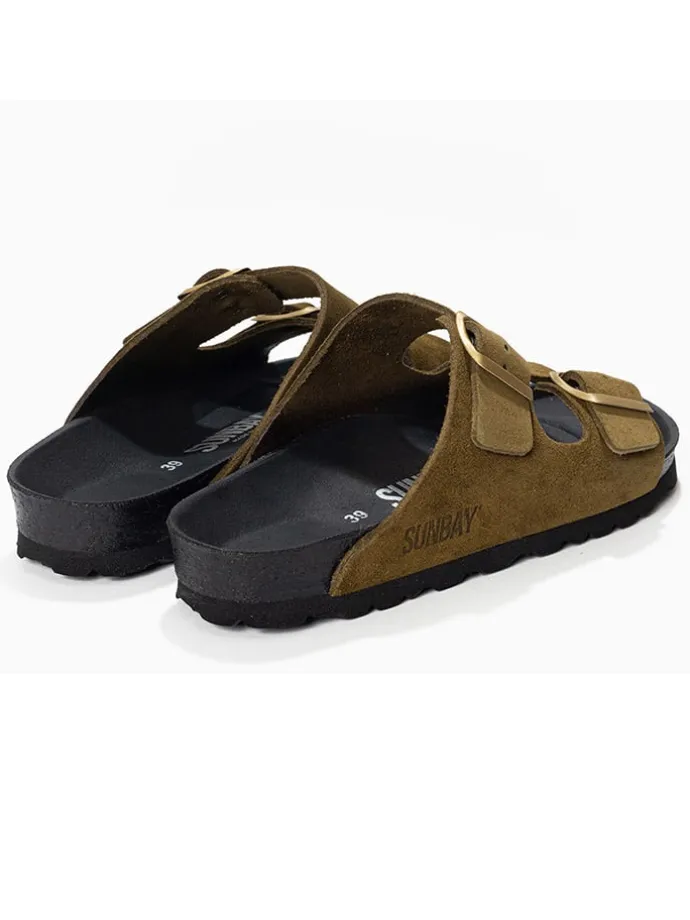 Leren slippers "Trefle" kaki