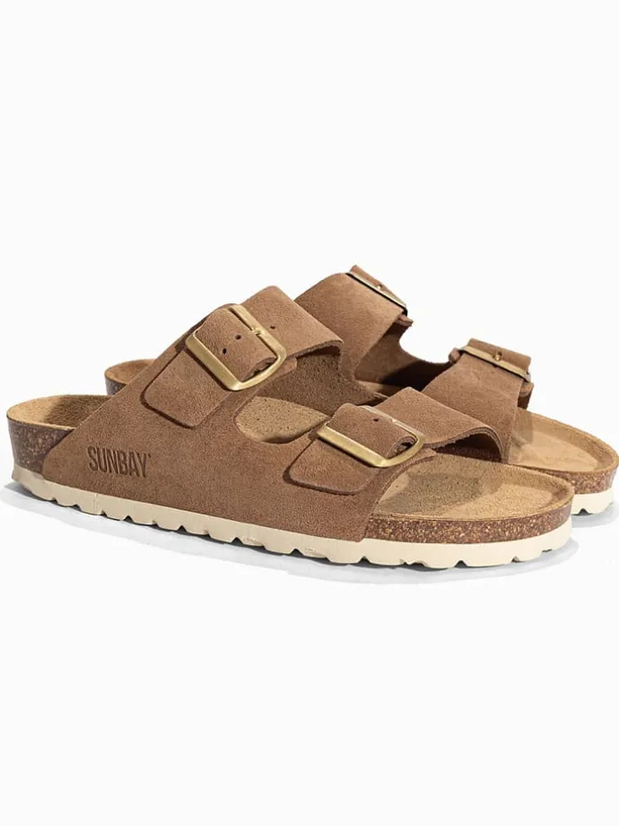 Leren slippers "Trefle" lichtbruin