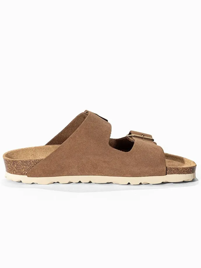 Leren slippers "Trefle" lichtbruin