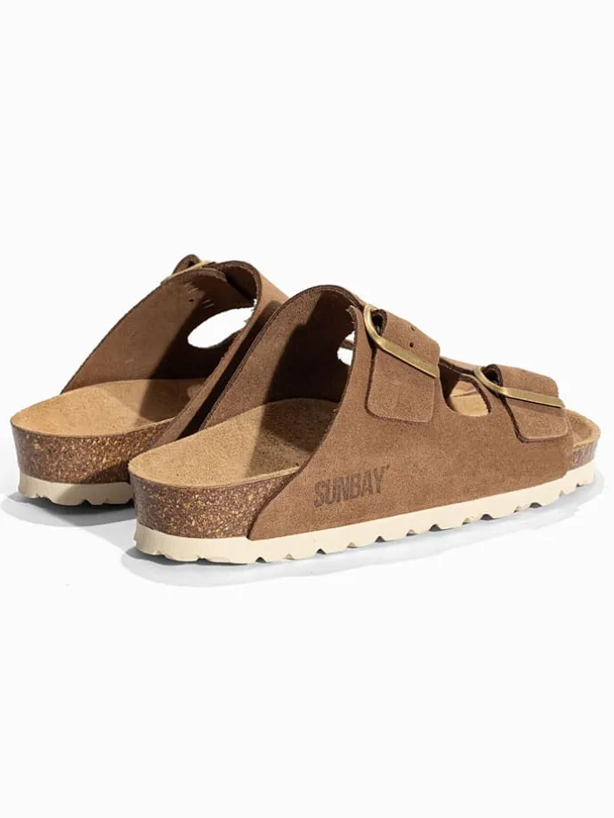 Leren slippers "Trefle" lichtbruin