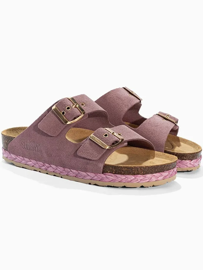 Leren slippers "Trefle" lichtroze