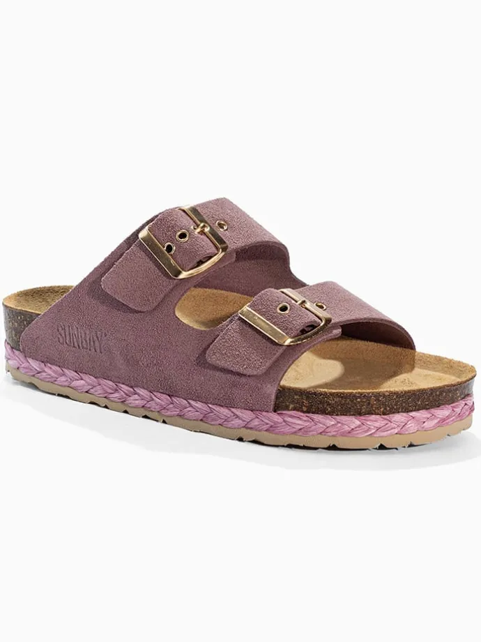 Leren slippers "Trefle" lichtroze