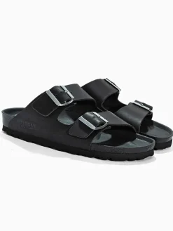 Leren slippers "Trefle" zwart