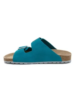 Leren slippers turquoise