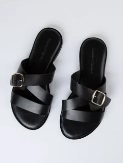Leren slippers zwart