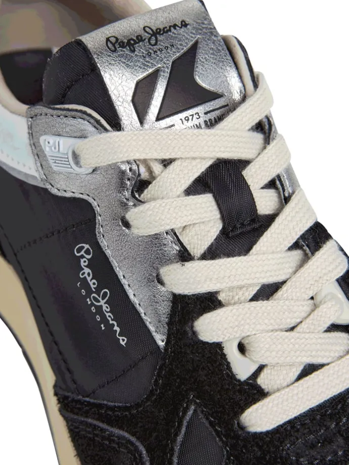 Leren sneakers "Marlon" zwart/zilverkleurig