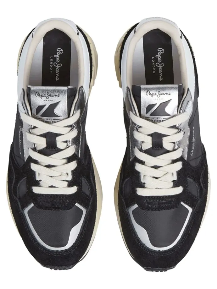 Leren sneakers "Marlon" zwart/zilverkleurig