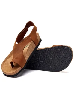 Leren teensandalen bruin