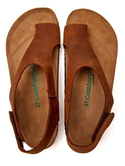 Leren teensandalen bruin