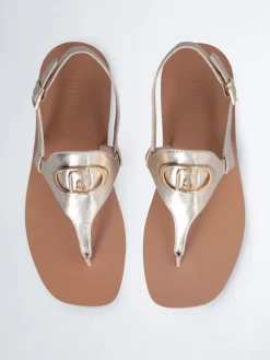 Leren teensandalen goudkleurig