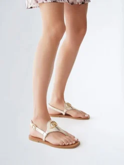 Leren teensandalen goudkleurig