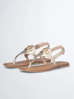 Leren teensandalen goudkleurig