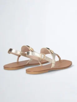 Leren teensandalen goudkleurig