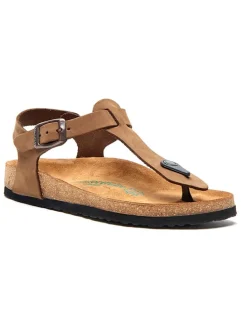 Leren teensandalen zandkleurig