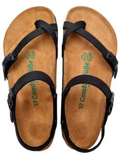 Leren teensandalen zwart