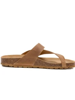 Leren teenslippers bruin